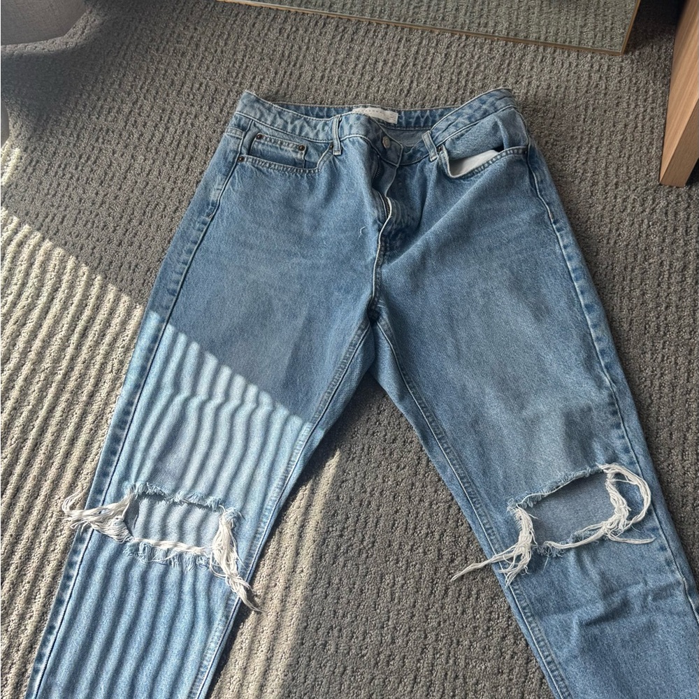 Topshop Light Blue Distressed Ankle Jeans